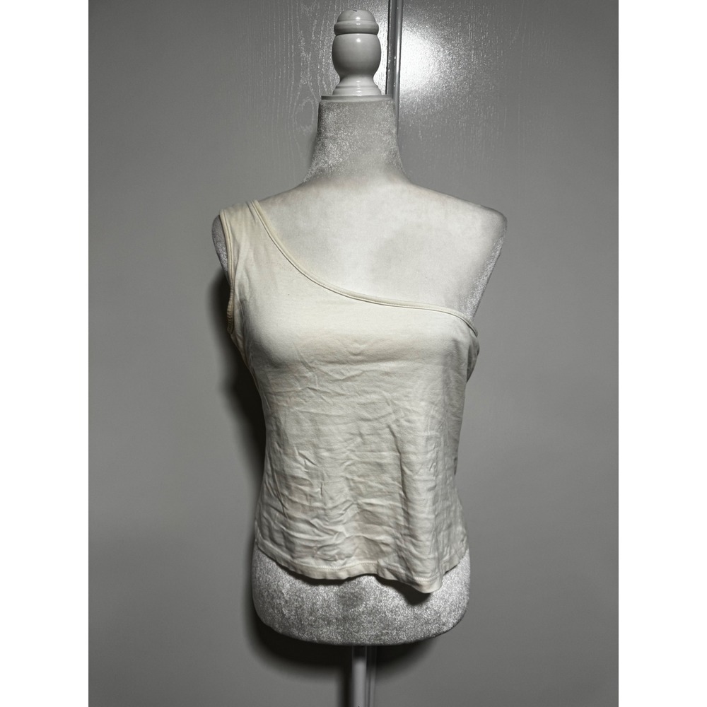 Vintage ONE CLOTHING Women Beige One Shoulder Sleeveless Tank‎ Top Shirt Medium